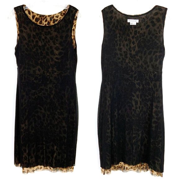 New Kay Unger Tiered Ruffle Mesh Leopard Pattern Sleeveless Dress Large - Picture 13 of 16